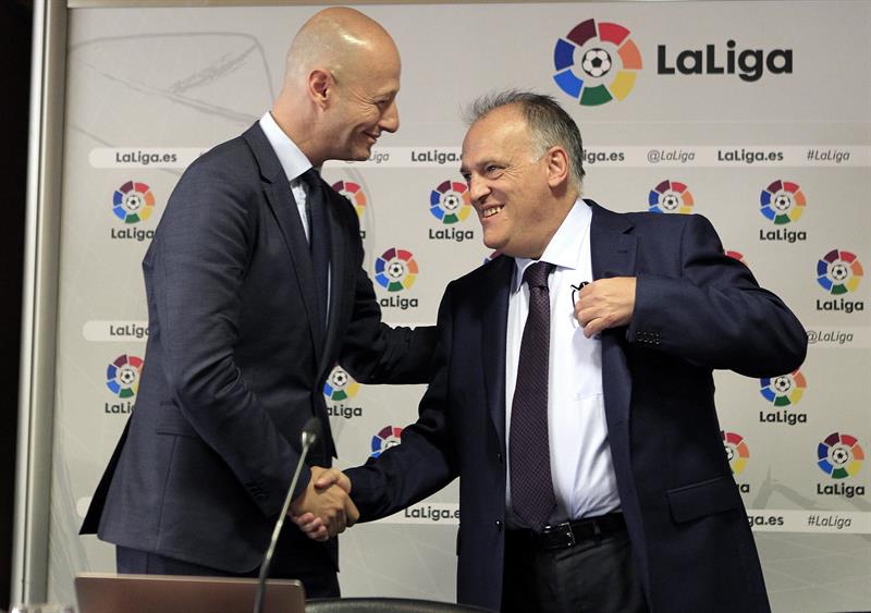 Esteve Calzada, delegado del Prime Time Sport y Javier Tebas, presidente de La Liga española
