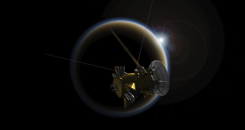 La imagen muestra una versión artística de la sonda Cassini.
