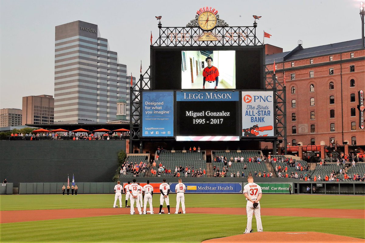 Previo al juego, jugadores de los Orioles rindieron un minuto de silencio al jugador