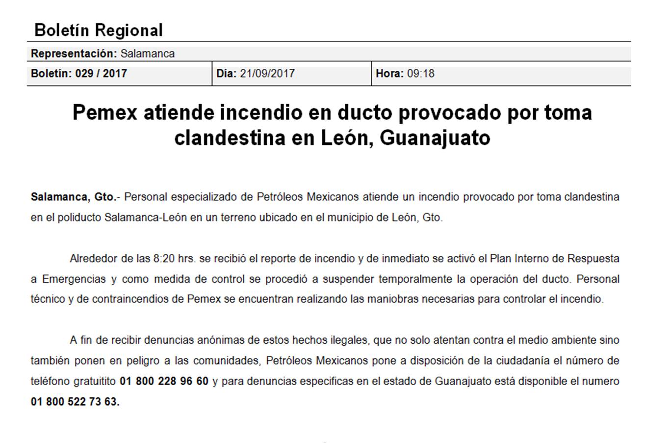 Comunicado de Pemex. 