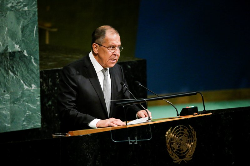 Serguéi Lavrov, ministro de Relaciones Exteriores de Rusia, durante su declaración en la Asamblea General de la ONU.