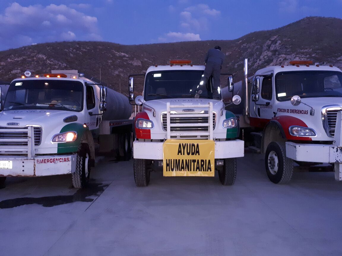 Envían 13 camiones cisterna con capacidad de 10 mil y 20 mil litros para apoyar el abasto de agua potable.