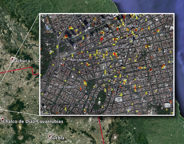 El mapa de daños del área central de la Ciudad de México.