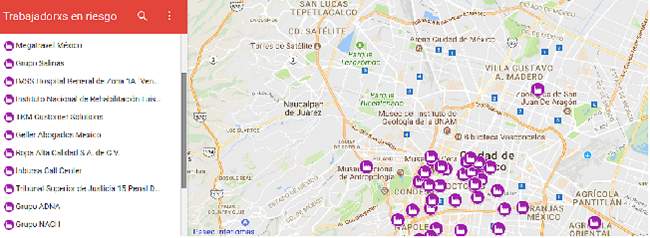 Mapa de edificios de trabajo en riesgo.