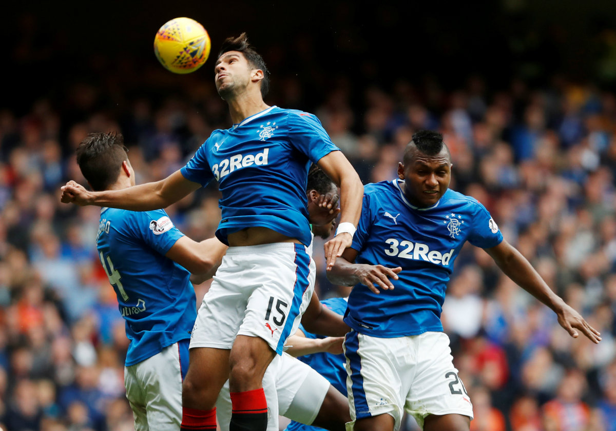 Eduardo Herrera durante el partido de los Rangers ante el Celtic
