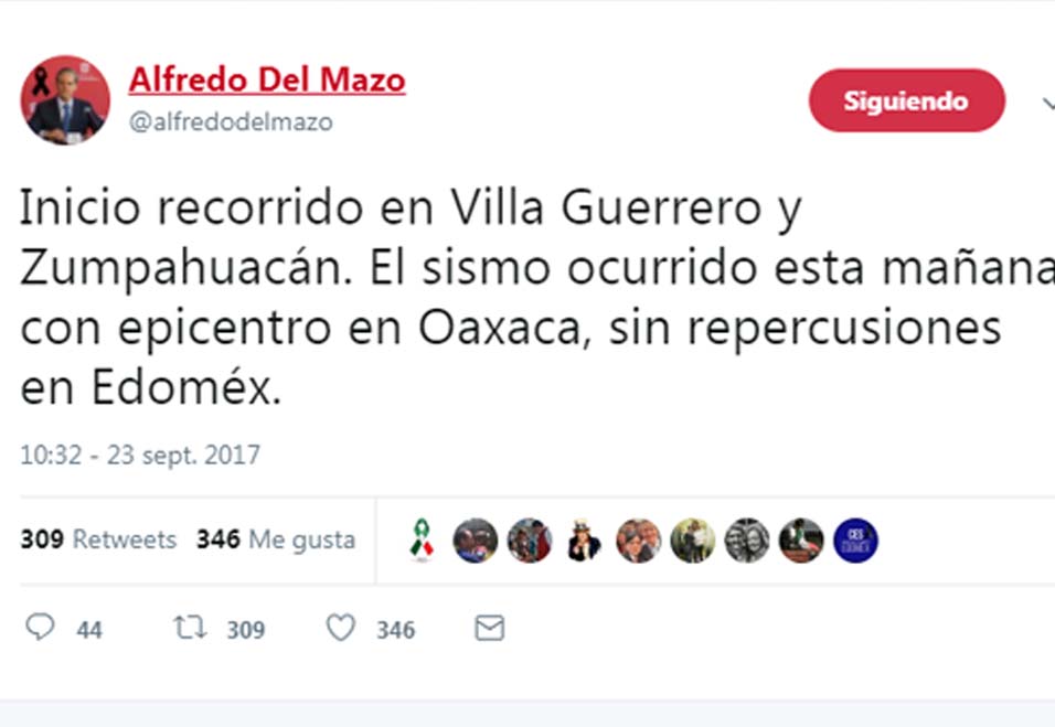 El mandatario mexiquense mandó un mensaje por la red social Twitter.