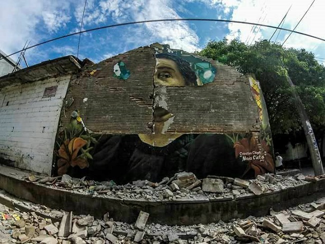 Mural dañado en Juchitán.