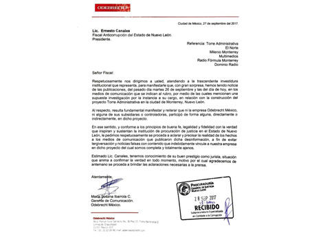 La empresa mandó una carta al fiscal Anticorrupción, Ernesto Canales. 