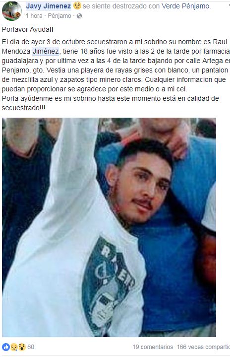 El joven aparentemente fue levantado en la calle Arteaga en la Zona Centro de Pénjamo