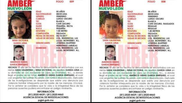 La abuela de las menores denunció la desaparición; autoridades actualmente buscan al padre, Américo Garza. 