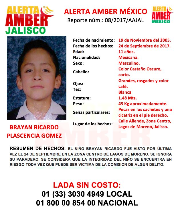 Brayan Ricardo de 11 años desapareció en Lagos de Moreno.
