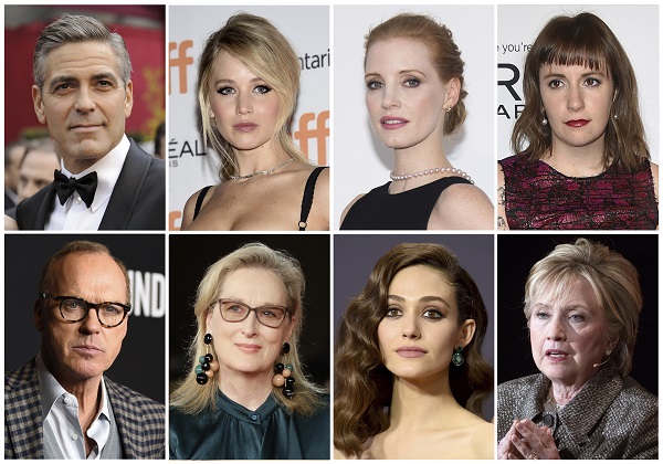George Clooney, Jennifer Lawrence, Jessica Chastain, Lena Dunham, Michael Keaton, Meryl Streep, Emmy Rossum y Hillary Clinton son sólo algunos de los 