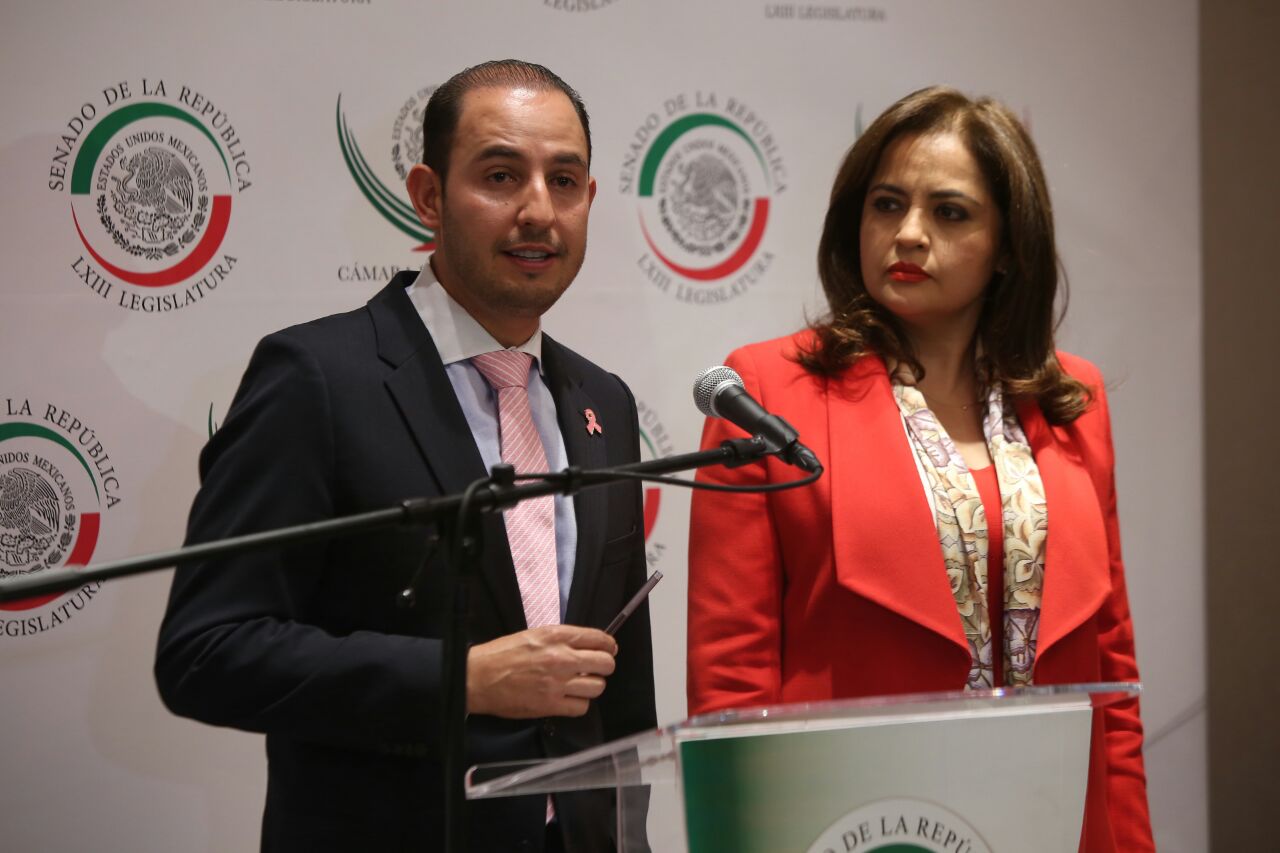 Conferencia de prensa del diputado Marko Cortés, presidente de la Junta de Coordinación Política de la Cámara de Diputados, y Ana Lilia Herrera, su pa