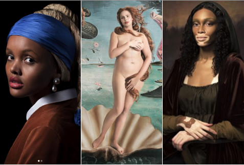 Halima Aden, Candice Huffine y Winnie Harlow recrearon obras de Vermeer, Boticelli y Da Vinci. 