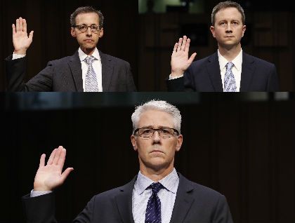 Los representantes de Google, Facebook y Twitter durante su comparecencia ante el Senado de EU. 