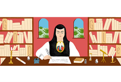 El doodle celebra el natalicio de Sor Juana Inés de la Cruz. 
