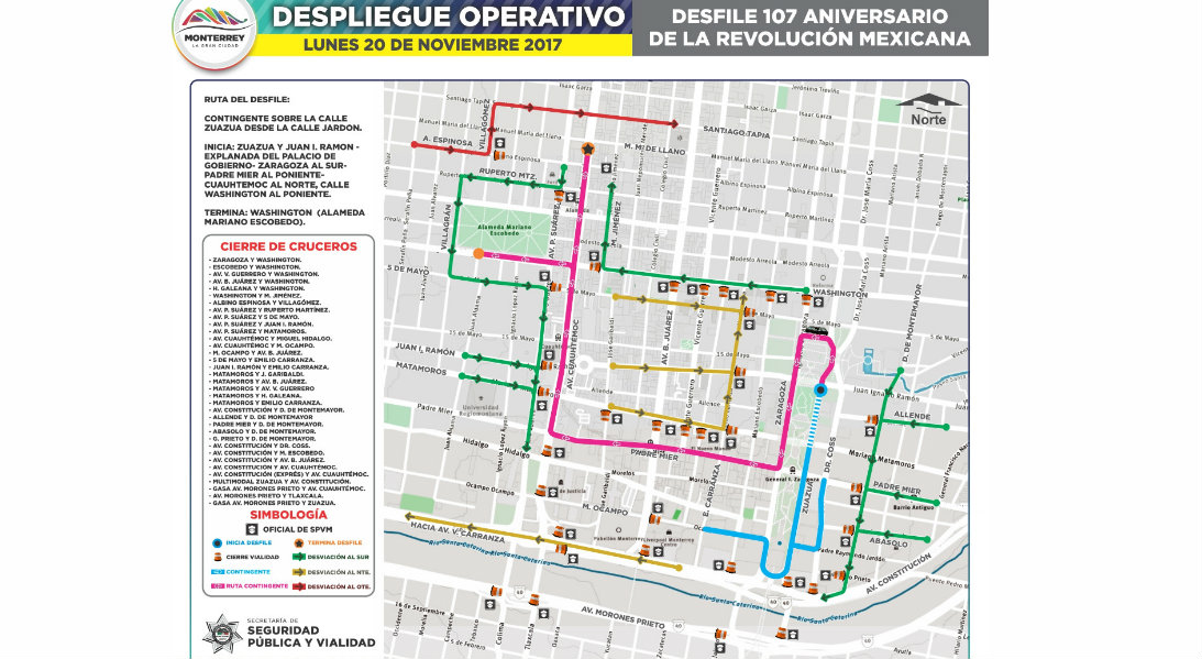 El desfile, que abarcará hasta Ocampo y Emilio Carranza, partirá cerca de las 11:00 desde las calles Zuazua y Juan Ignacio Ramón, para dirigirse a la 