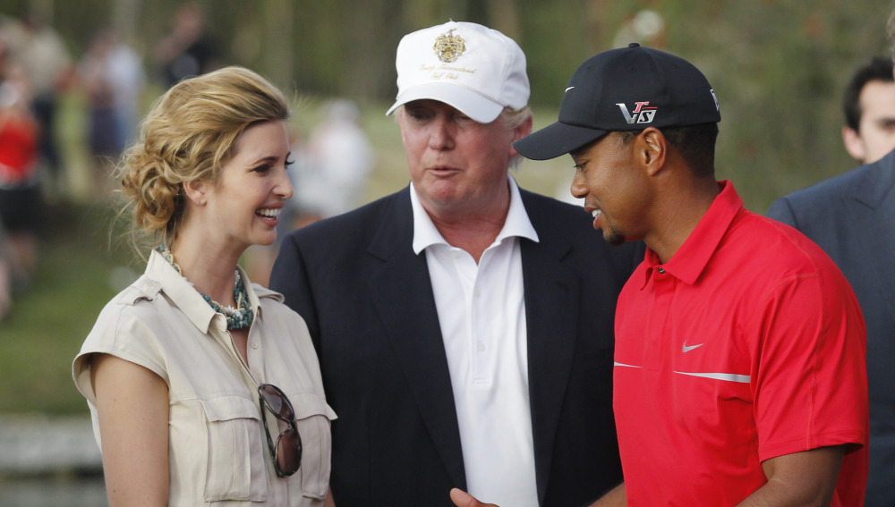 Ivanka Trump, Donald Trump y Tiger Woods (archivo)
