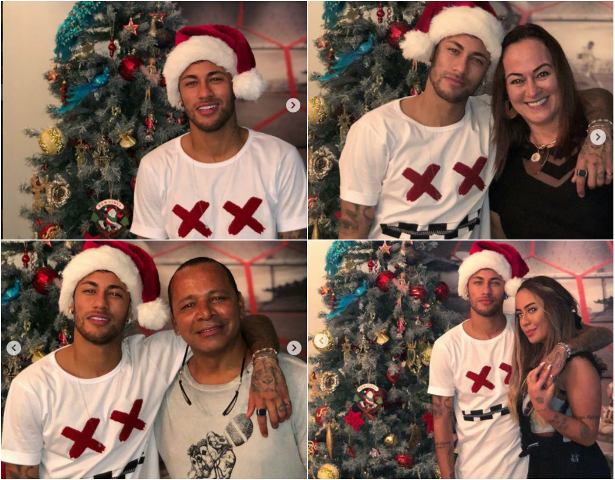 Neymar junto a su madre, Nadine Gonçalves; su padre, Neymar Senior y su hermana Rafaella.