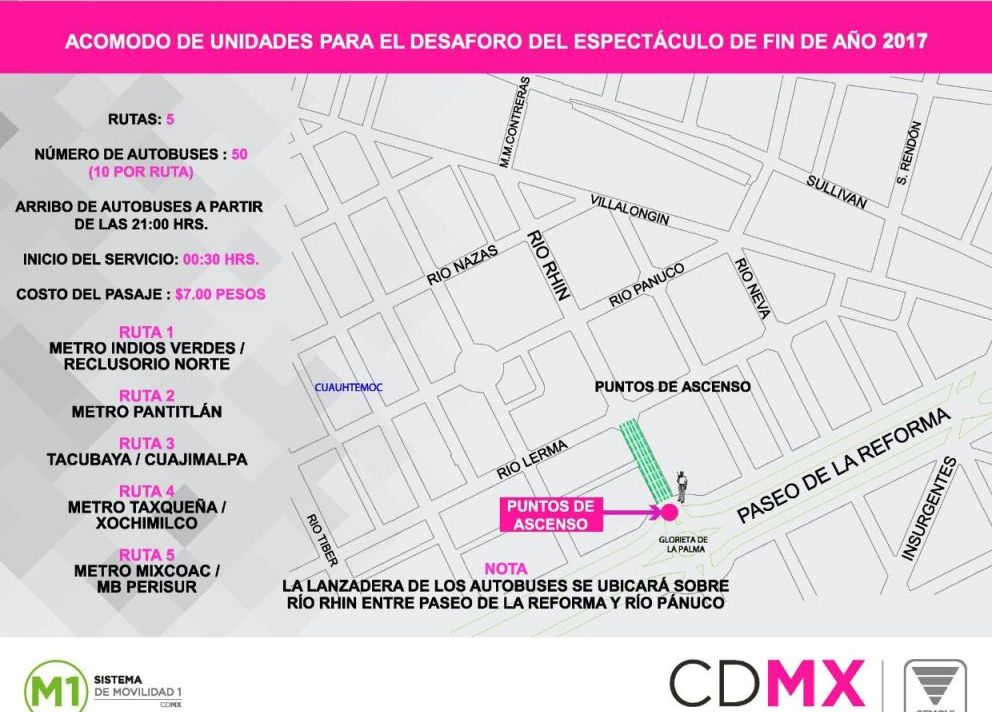 Los camiones M1 darán servicio a partir de las 00:30 horas del 1 de enero, con cinco diferentes rutas.