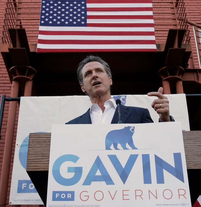 Newsom, quien es vicegobernador de California, se ubicó en primer lugar con 31% de apoyo.