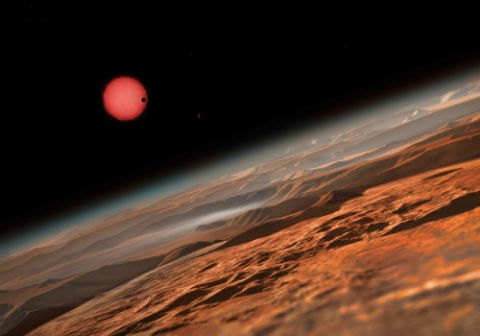 Una ilustración de cómo se vería uno de los planetas de TRAPPIST-1. 