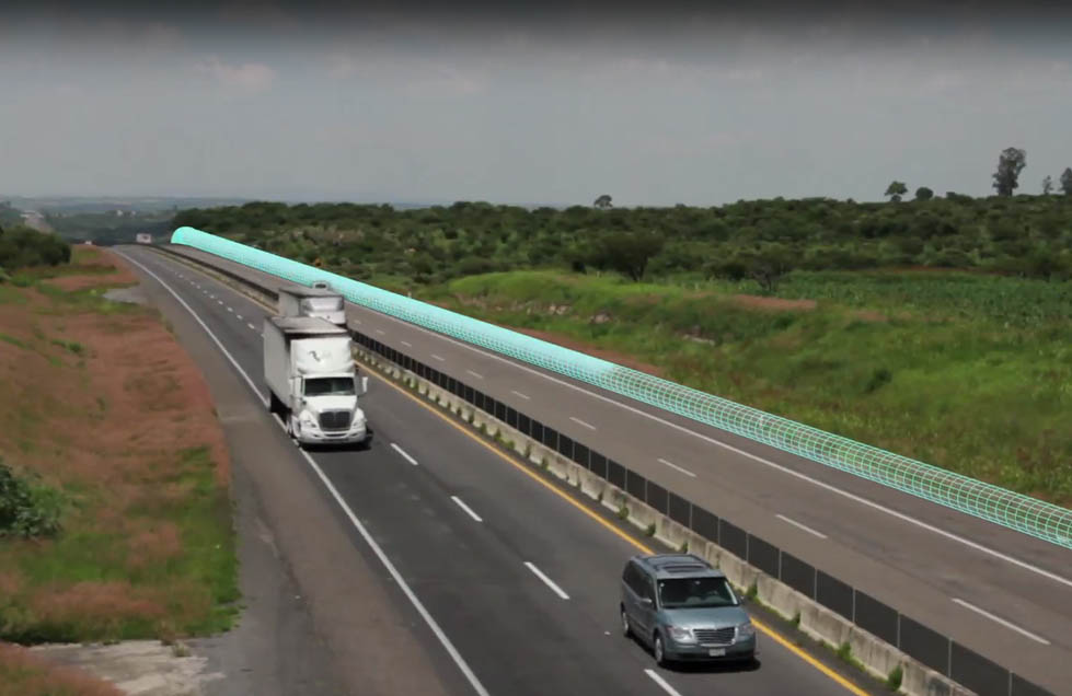 Representación virtual del acueducto El Zapotillo-León sobre el derecho de vía de autopistas alteñas.