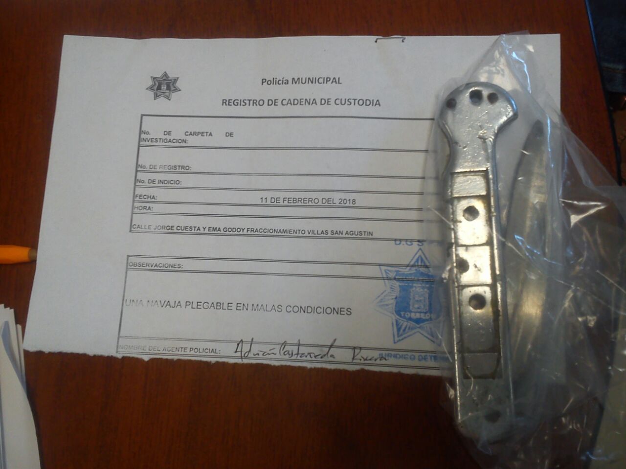 Fue trasladado al Centro de Detención Temporal para que fuera revisado por el médico de turno. 