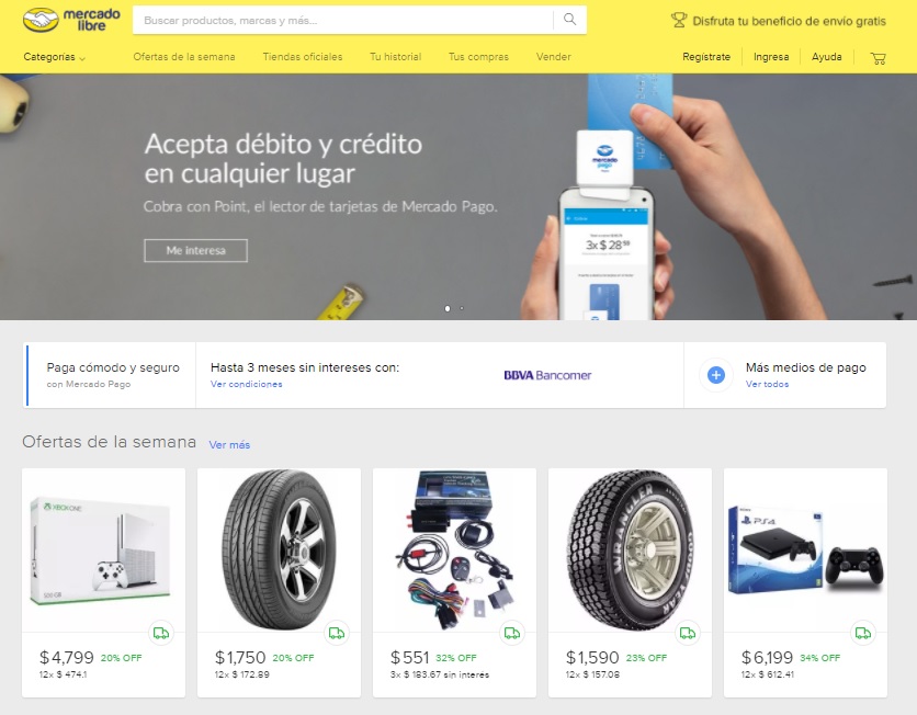 Página de Mercado Libre.