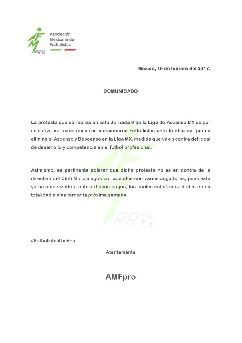 AMF aclara protesta de Potros y Cafetaleros  