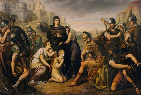 Coriolano frente a su esposa, su madre y su hijo.  1869