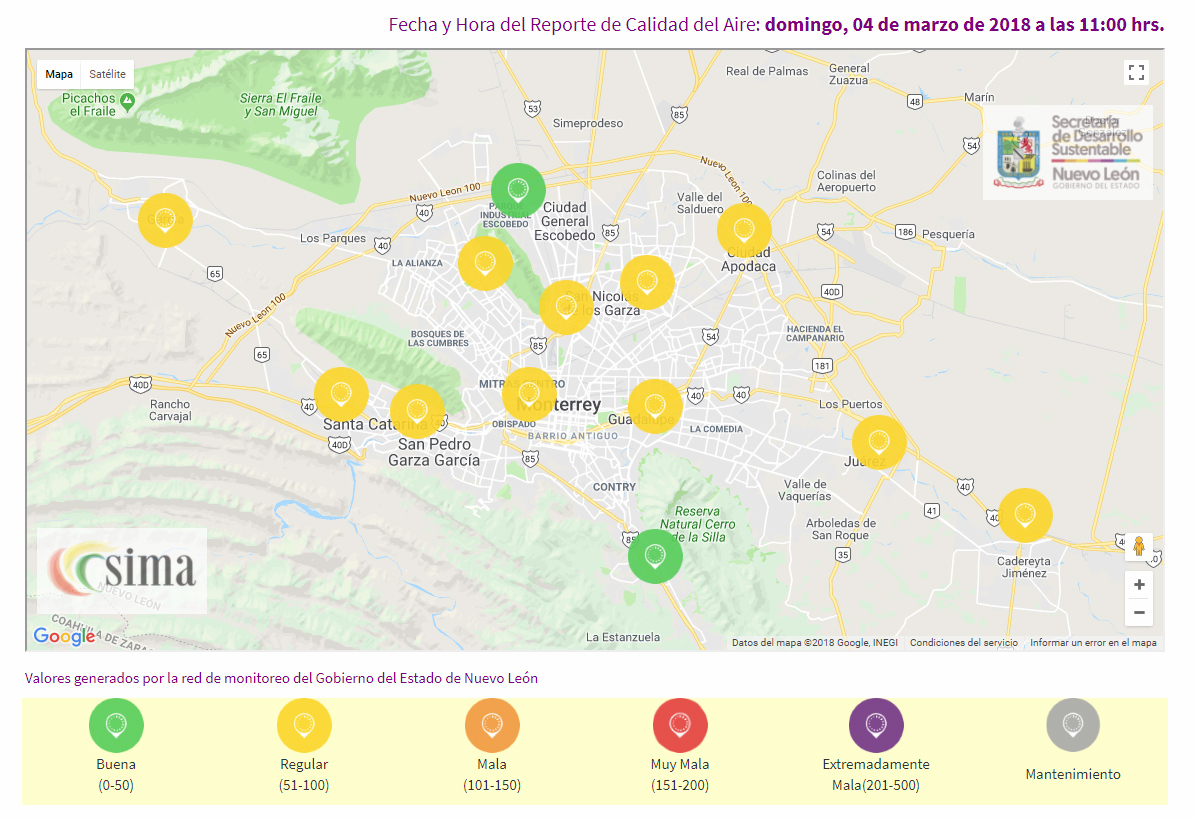 Reporte de calidad del aire del SIMA del 4/03/18