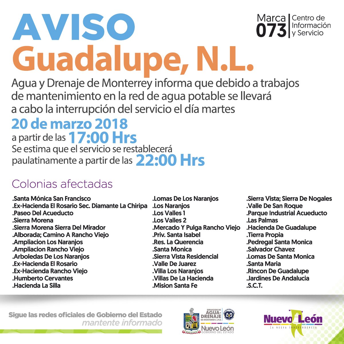 La publicación en las redes sociales de Agua y Drenaje.