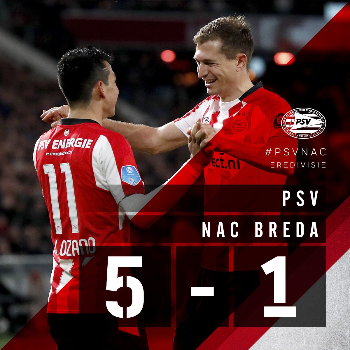 PSV y 'Chucky' Lozano golea con autoridad al NAC Breda
