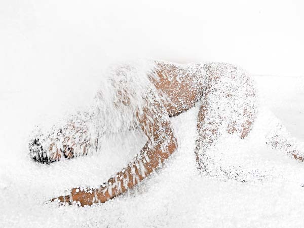 La obra inicia con los personajes enterrados en la nieve.