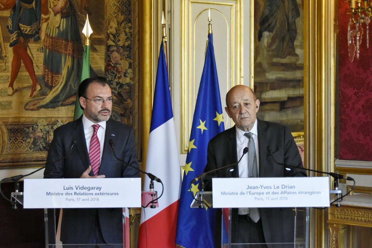 El canciller Luis Videgaray y su homólogo francés,  Jean-Yves Le Drian.