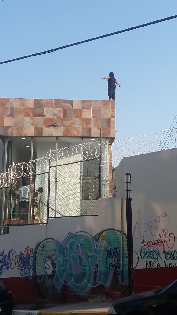 El director de la Policía Preventiva de Álvaro Obregón logró sujetarla para bajarla.