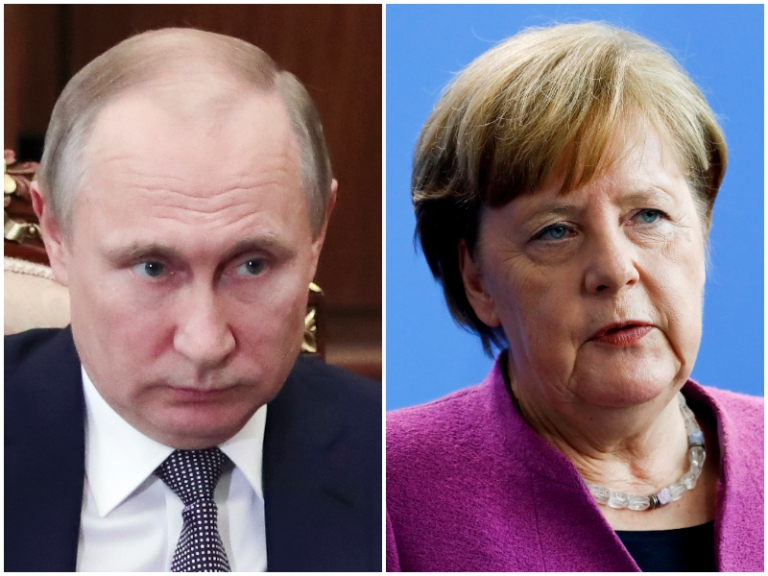 El presidente ruso, Vladimir Putin, y la canciller alemana, Angela Merkel.