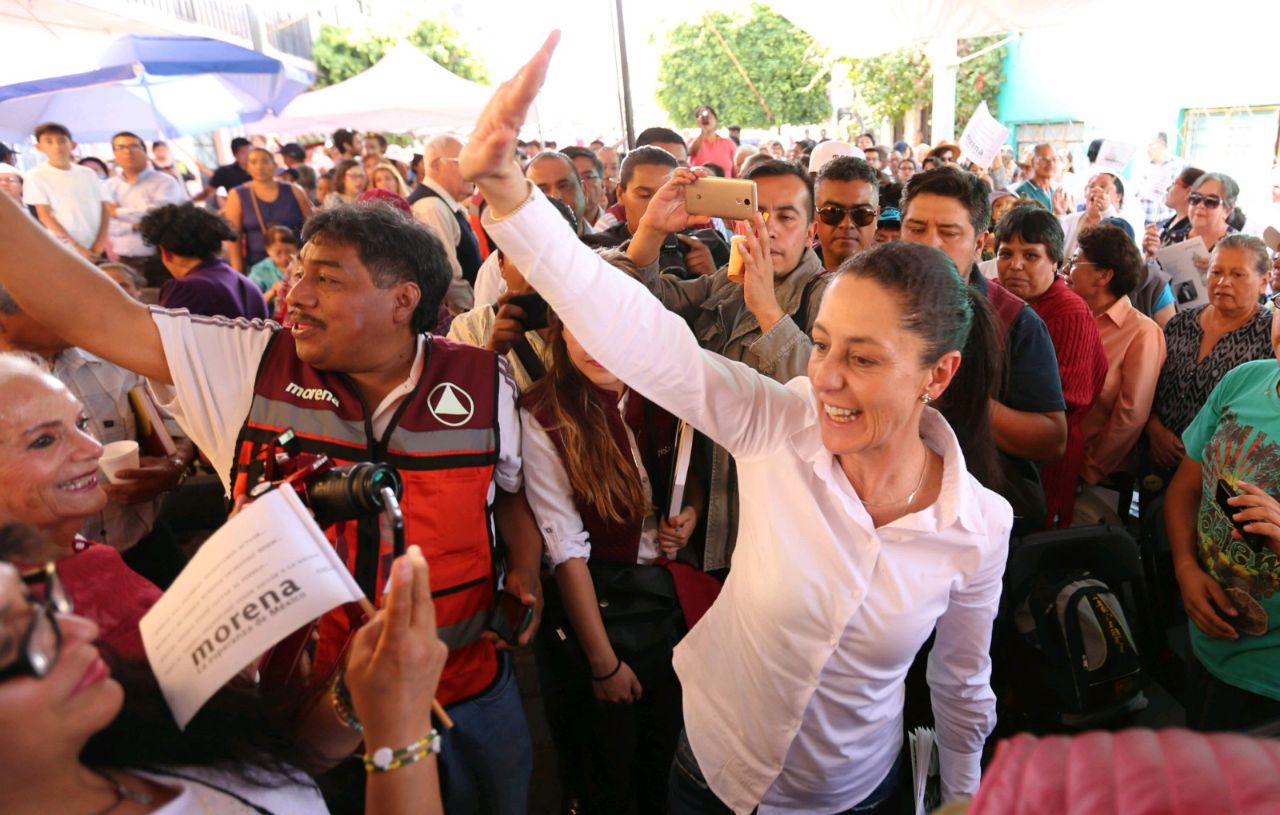 Claudia Sheinbaum en un mitin en la colonia Adolfo Ruiz Cortines de la delegación Coyoacán.