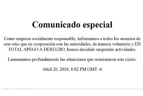Tras la detención de su administradora el portal anunció su cierre temporal. (Especial)