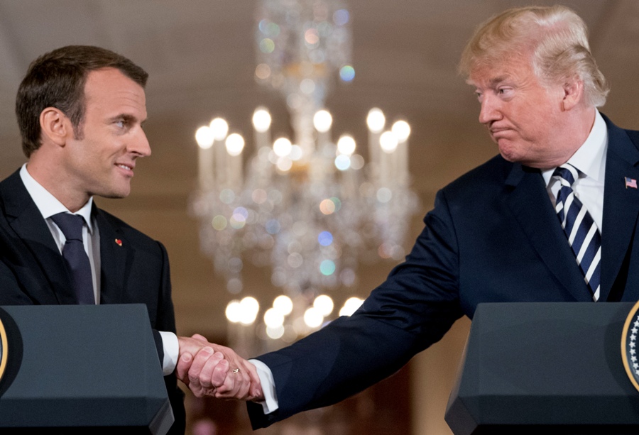 El presidente de Francia y Emmanuel Macron, y su par de EU, Donald Trump, ofrecieron un mensaje conjunto. (AP)