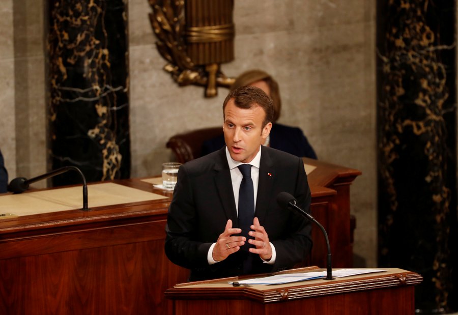 El presidente francés, Emmanuel Macron, se presentó ante el Congreso de EU. (Reuters)