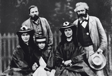 Frederich Engels y Karl Marx con tres de sus hijas