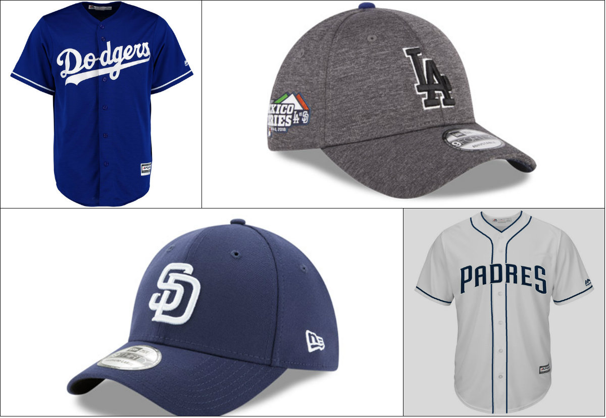Los jersey y gorras de los Dodgers y Padres (MLB / New Era)