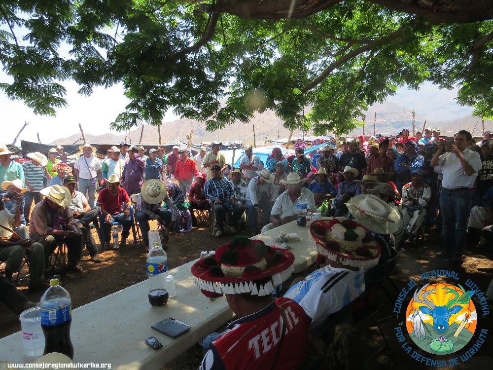 Autoridades tradicionales en asamblea en el poblado de Mesa del Tirador, a unos pocos kilómetros del poblado mestizo de Puente de Camotlán (Cortesía)