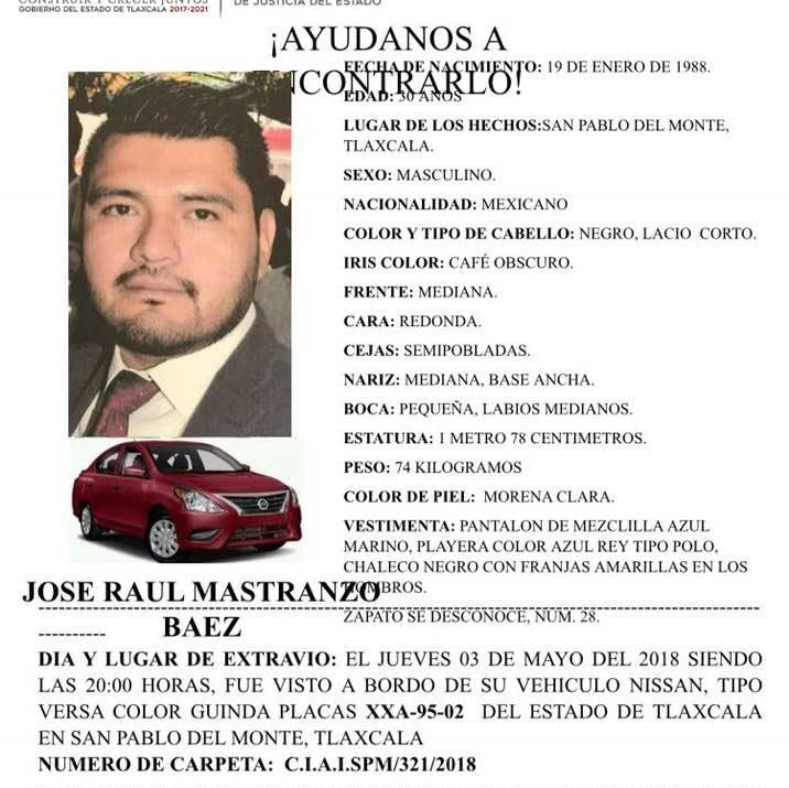 Desde días atrás, José Mastranzo era buscado por familiares luego de brindar un servicio de transporte particular en Puebla. (Especial)