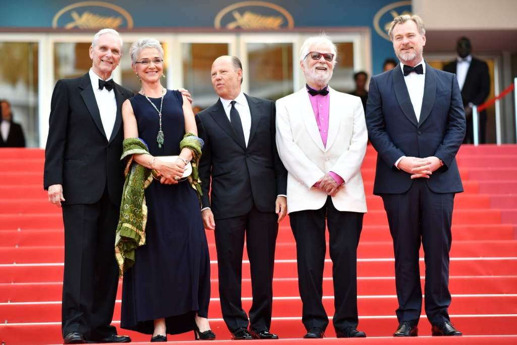 El actor Keir Dullea, Katharina Kubrick, hija del director Stanley Kubrick, el productor germano-estadunidense Jan Harlan y el director Christopher No