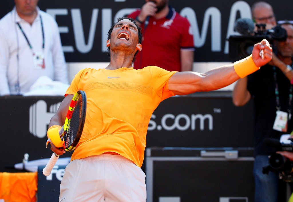 El tenista español Rafael Nadal en festejo 