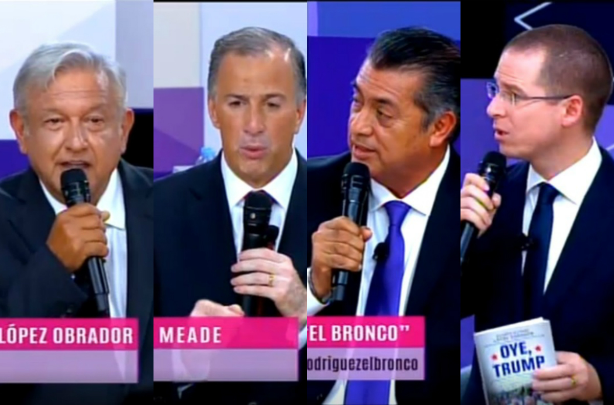 AMLO, Meade, 'El Bronco' y Anaya durante su participación en el segundo debate. (Especial)