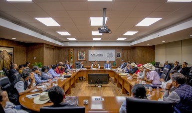Representantes de organizaciones campesinas en su reunión con la Sagarpa. (Especial)